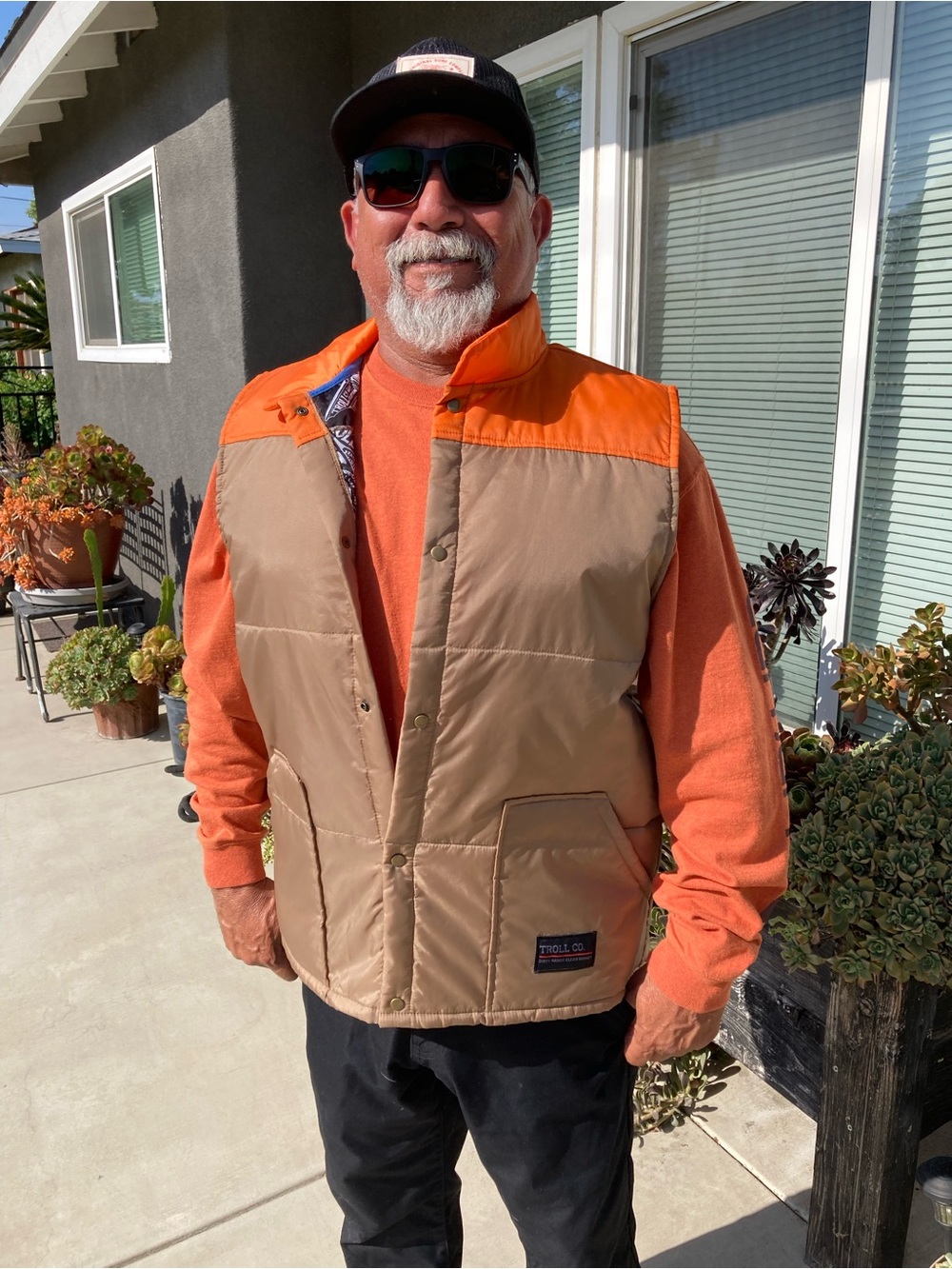 Trolls Two-Tone Puffer Vest in Tan and Orange